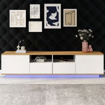 Led lowboard, meuble tv en bois, table tv industrielle, meuble tv moderne meuble tv 80 pouces, blanc + couleur chêne