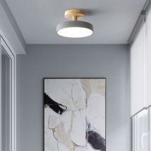 Wottes - led Moderne Deckenleuchte Metall Holz Deckenlampe Innen Runde Pendelleuchte Grau Ø18CM - 1Pcs Kaltweiß Licht