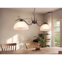Meinewunschleuchte - Led Pendelleuchte Landhausstil 2-flammig Mit Glasschirmen Weiß, B: 82cm