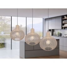 Led Pendelleuchte 3-flammig mit Gitter Lampenschirmen Beige, Breite 120cm