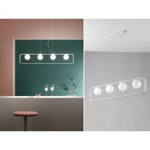 Led Pendelleuchte 4 Flammig Metall Weiß & Opal Glaskugeln, Breite 100cm