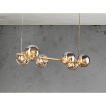 Led Pendelleuchte 6-flammig Messing & Amberglas Kugeln, Breite 80cm