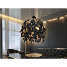 Meinewunschleuchte - led Pendelleuchte mit Blätter Lampenschirm Schwarz Gold ø 38cm