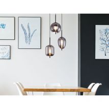 Led Pendelleuchte Metall Schwarz Mit 3 Rauchglaskugeln, Ø 46cm