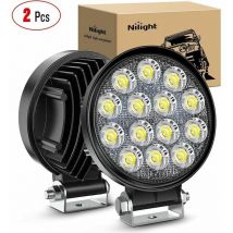 LED Phare 12v 24v,2PCS 42W 11.5cm Projecteur Flood Phare de Travail Moto Rond Longue Portee LED Phare LED Moto Feux de Travail Lampe de Travail pour