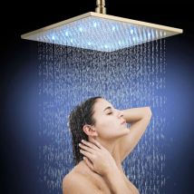 Zamery - led Rainfall Shower Head 16 inch Large Square Brass Showerhead 3 Color Changing Faucet Brushed gold Bronze Finish