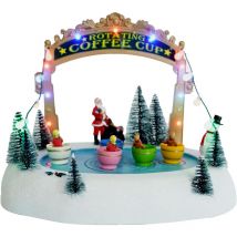 Spetebo - led Scène de Noël Patinoire avec Tasses à Café avec Musique - 27 x 21 cm - Décoration Scène de Ville d'Hiver éclairée avec Batterie