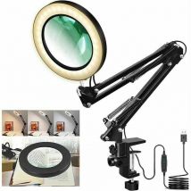 LED-Schreibtischlampe mit 5-facher Vergrößerung, 3 Lichtfarben, 10 dimmbare Helligkeit, USB-betriebene Lupe mit verstellbarem Schwenkarm und Klemme