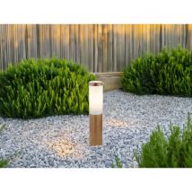 Led Sockelleuchte aus Edelstahl in Holzoptik, Höhe 45cm