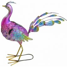 Scultura da giardino solare per la decorazione del giardino esterno figura batteria scultura da terrazza in design pavone, metallo colorato, LED,