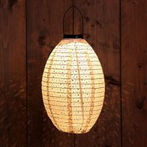Led Solar Textil Lampion Oval Sand - 32 Cm - Garten Deko Beleuchtung Warm Weiß