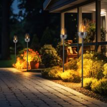 Led Solarlampe Stecklampe Wegeleuchte mit Erdspieß Flammen Effekt Gartenlampe Außenleuchte, Metall weiß, 1x led warmweiß, DxH 8,5x112 cm, 4er Set