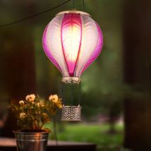 Solarlampe Hängeleuchte Außenlampe Heißluftballon pink Feuereffekt Gartendeko Balkonlampe, 20x 0,5W 1600K warmweiß, DxH 14 x 46,5 cm