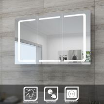 Sonni - led Spiegelschrank Badezimmerspiegel mit Beleuchtung 3-türig Badschrank mit Steckdose 105x65cm (Kippschalter)