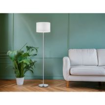 Led Stehleuchte Silber matt mit Stoffschirm in Weiß, Höhe 160cm