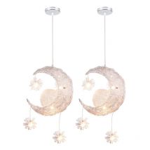 Wottes - led Suspension Luminaire Moderne Lustre Lune Étoiles Lumière Plafonnier avec 5 Ampoules Ø25CM Lumière Blanche Chaude - 2Pcs