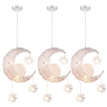 Wottes - led Suspension Luminaire Moderne Lustre Lune Étoiles Lumière Plafonnier avec 5 Ampoules Ø25CM Lumière Blanche Chaude - 3Pcs