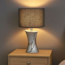 Led Tischlampe Nachttischlampe Keramik Tischleuchte Leinen grau Wohnzimmerlampe Beistelllampe, 4,5W 470lm warmweiß, DxH 25 x 44 cm