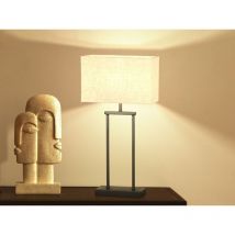 Led Tischlampe Schwarz mit Lampenschirm Leinen Beige eckig - 52cm groß