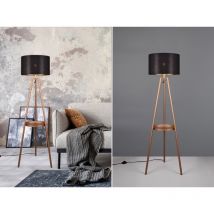 Meinewunschleuchte - led Tripod Stehleuchte mit Stoffschirm in Schwarz/Gold & Ablagetisch, h 152cm