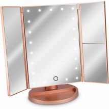 Thsinde - led cosmetic mirror Foldable standing mirror - Illuminated makeup mirror 2 x makeup mirror 3 x magnifying mirror - in rose gold