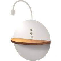 Dual - Wandleuchte mit Ablage und 15W LED-Leuchte Fabas Luce Touch Dimmer - Mattweiß mit Holz integriertem USB