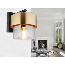 Meinewunschleuchte - Led Wandleuchte Mit Rauchglas Lampenschirm Messingring, Höhe 21,5cm