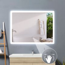 LED Wandspiegel Induktion Badspiegel Badezimmerspiegel Beleuchtung nur Kaltwei Einstellbare Helligkeit 70x50cm