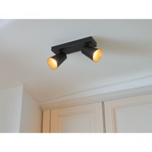 Led Deckenstrahler Schwarz Gold 2-flammig, Breite 28cm