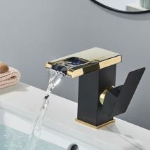 Sjqka - Led-wasserfall-waschtischarmatur-schwarzer Und Goldener Badezimmer-wasserhahn-goldener Waschbeckenmischer-vintage-wasserhahn-messing