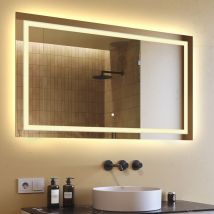 Artforma - Espejo de baño con iluminación led (120 x 70 cm) Espejo con iluminación led (LED015) Interruptor táctil, blanco cálido 2700 k