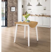 Ledbury Drop Leaf Table, Round Table, Folding Dining Table in White Painted Body & Oak Finish Top, Kitchen Table, Small Dining Table, Fold Away
