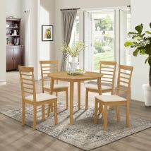 Hallowood Furniture - Ledbury Small Dining Table and Chairs Set 4, Round Drop Leaf Table & Padded Seat Chairs, Wooden Folding Table and Chairs in
