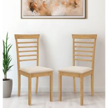 Ledbury Dining Chairs Set of 2 in Light Oak Finish, Solid Wooden Chair with Fabric Pads, Modern & Stylish Kitchen Chairs, Warm Cream Dining Chairs