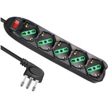 Multipresa Ciabatta Elettrica Con 5 Posti Prese Schuko 10/16A Colore Nero Interruttore Spina 10A Laterale Cavo 1,5M Nero