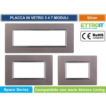 Placca serie Space, 7 moduli, vetro, argento, compatibile con serie BTicino Living Ettroit LN84706