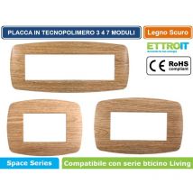 Ettroit - Placca slim serie Space, 3 moduli, plastica, legno scuro, compatibile con serie BTicino Living LN87305