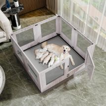 Recinto per Cani Cuccioli Recinto Sala Parto Box per Cani Animali in Vetro Temperato Salvacasa Legno Telaio con Tappetino Impermeabile