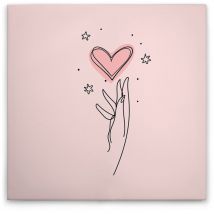 Leinwandbild Oneliner Herzen Mit Hand M1-no.51602 - Kunstdruck Auf Leinwand In Rosa Schwarz - Wandbild 30 X 30 Cm