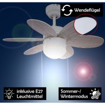 Leise Deckenventilator Lampe E27 Wohnzimmer Ventilator Leuchte Weiß Kiefer 76 cm