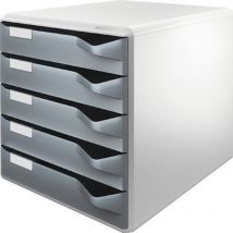 Certeo - Schubladenbox 5 Schubladen din A4 Überbreite Polystyrol Gehäusefarbe: lichtgrau Farbe der Schublade: dunkelgrau