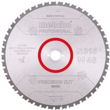 Metabo Sägeblatt precision cut wood - professional 315x2,4/1,8x30, Z48, Spanwinkel -5°, Wechselzahn