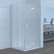 Duschkabine 70x80 Falttür Eckeinstieg mit Edelstahlstangen Scharniertür,5 mm ESG-Glas,H 185 cm - Lemmo