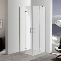 Duschkabine 80x100 Falttür Eckeinstieg mit Edelstahlstangen Scharniertür,5 mm ESG-Glas,H 185 cm - Lemmo