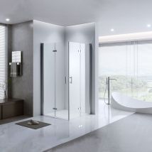 Duschkabine Eckeinstieg 90x90,NANO Glas Dusche Falttür Duschwand Duschabtrennung,H 185cm - Lemmo