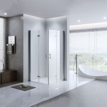 Duschkabine Eckeinstieg 80x90,NANO Glas Dusche Falttür Duschwand Duschabtrennung,H 185cm - Lemmo