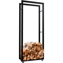 Décoshop26 - Leñero, estante de soporte para leña para chimenea, 150x60x25 cm, metal negro 100003556