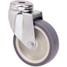 Lenkrad aus Gummi mit glatter Achse und Loch, grau, Tragkraft 50 kg, ø 6 cm