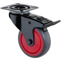 Lenkrolle mit Feststeller Rad-Ø 75 mm Tragfähigkeit 75 kg mit Anschraubplatte mit Totalfeststeller Gummi grau