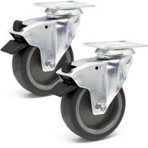 Wiltec Lenkrollen Set 2x Transportrolle Ø125mm bis 100kg pro Rad mit Kunststoffrad, Bremse und Anbauplatte, leiser Lauf, Transportrollen Möbelrollen